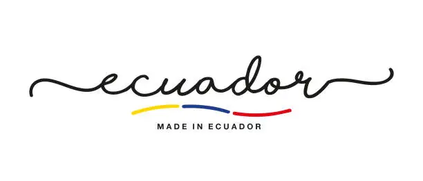 Vector illustration of Made in Ecuador handwritten calligraphic lettering logo sticker flag ribbon banner