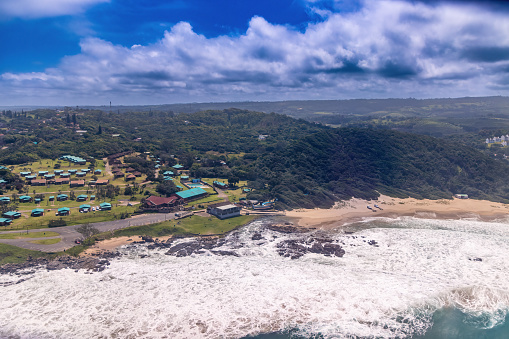 Aerial shots of the small seaside town of Port Edward on the Kwa Zulu-Natal South Coast in South Africa