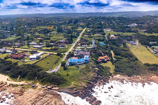 Aerial shots of the small seaside town of Port Edward on the Kwa Zulu-Natal South Coast in South Africa