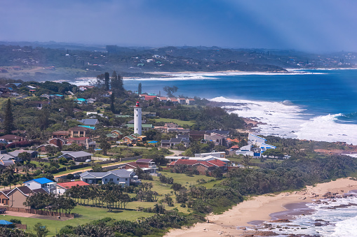 Aerial shots of the small seaside town of Port Edward on the Kwa Zulu-Natal South Coast in South Africa