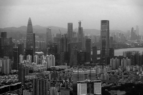 Shenzhen skyline, viewed from Nanshan mountain, a mountain range in Shenzhen located at the southern tip of Nanshan District, itself named after the mountains. Guangdong province, China