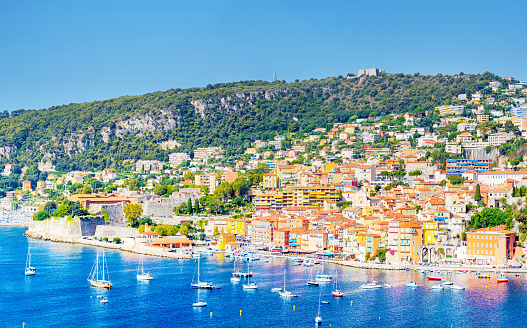 The Villefranche-sur-Mer town on the French Riviera, about 8 km east of Nice, France