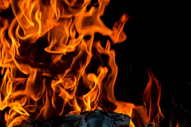 orange fire flames on a dark background. Disasters, fires, natural disasters. Ecological catastrophy