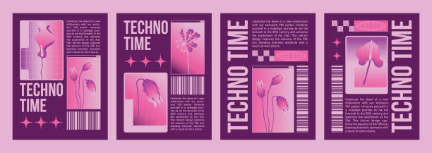 istock Y2k poster or cover design with bright pink flower 2073119294