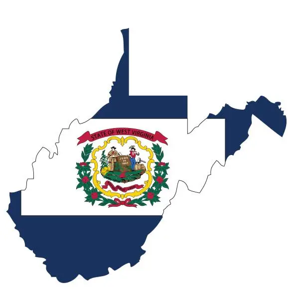 Vector illustration of Outline of the borders of the U.S. state of West Virginia with a flag