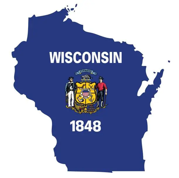 Vector illustration of Outline of the borders of the U.S. state of Wisconsin with a flag