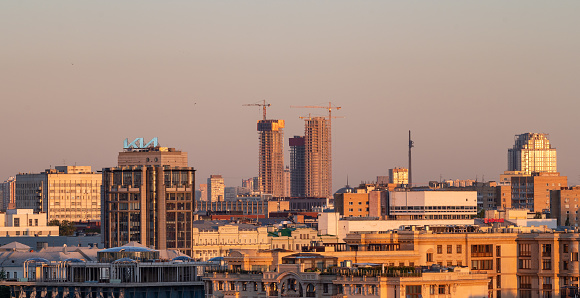 July 16, 2022, Moscow, Russia. View of residential and office buildings in the center of the Russian capital in the early summer morning.