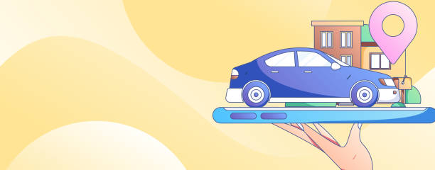 istock Flat vector concept operation hand drawn illustration of people taking a taxi 2073149698