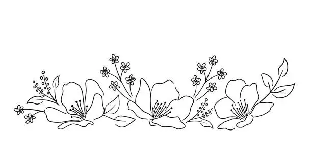 Vector illustration of Beautiful bouquet of cherry blossom line art.