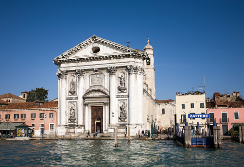 Venice, Italy - 2013, November 16 : The beautiful 18th century white church of the Gesuati on the waterfront on the Giudecca canal in the Dorsoduro area of Venice, Italy