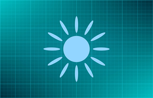 Sun icon with shadow on a grey background