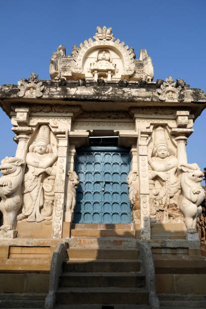 istock Kailasanathar Temple tower against blue sky background. 2073226040