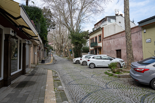 Istanbul, Turkey - January 10, 2024:Street view in Emirgan, one of the historical districts of Istanbul.