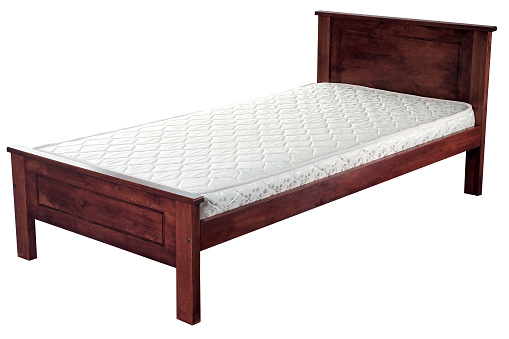 Wooden platform bed with mattress