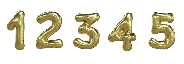 Golden 3D Numbers isolated. Gold yellow metallic letter. 3D symbol realistic for poster and banner, party, birthday and sale promotion