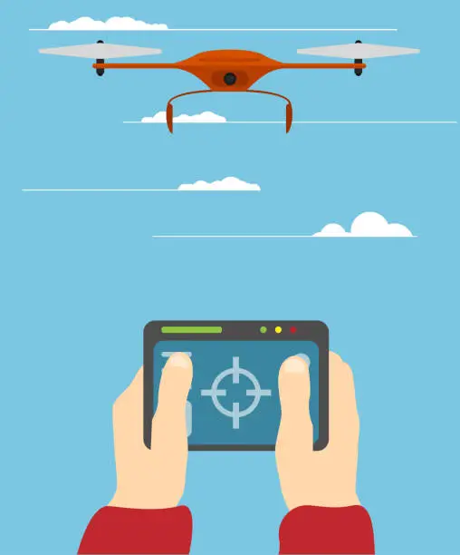 Vector illustration of Operating a Drone Using Remote Control