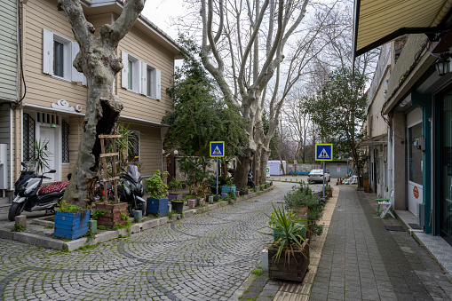Istanbul, Turkey - January 10, 2024:Street view in Emirgan, one of the historical districts of Istanbul.