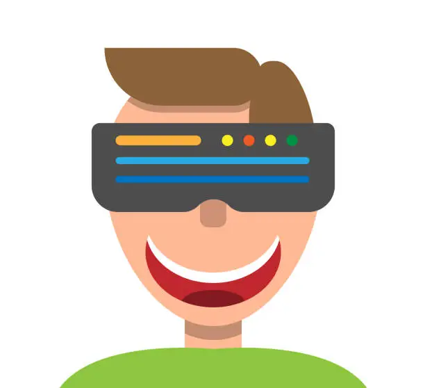 Vector illustration of Portrait of a Smiling Young Man with Augmented Reality Glasses