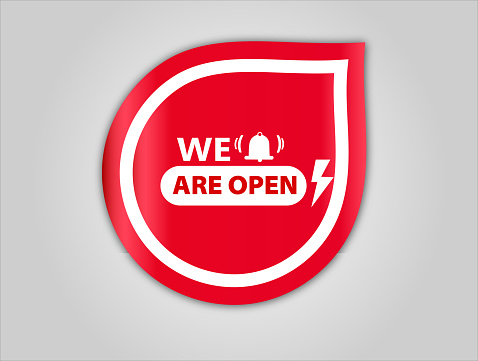 red flat sale web banner for we are open banner and poster