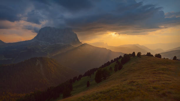 istock Idyllic nature scenery with mountain peak at beautiful sunset 2073303791