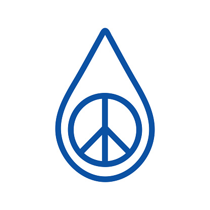 World Water Day 2024, Water for Peace, waterdrop with peace sign blue line vector symbol