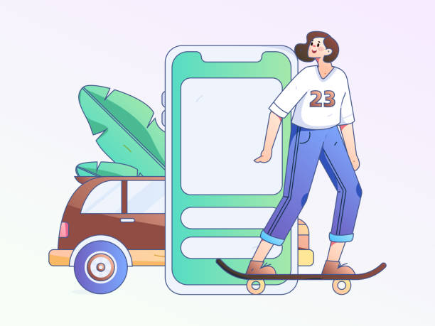 istock Flat vector concept operation hand drawn illustration of people taking a taxi 2073322206