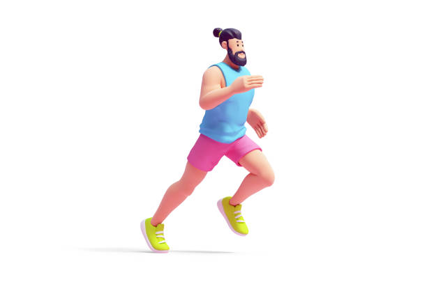 istock Smiling bearded brunette man running. 2073362222