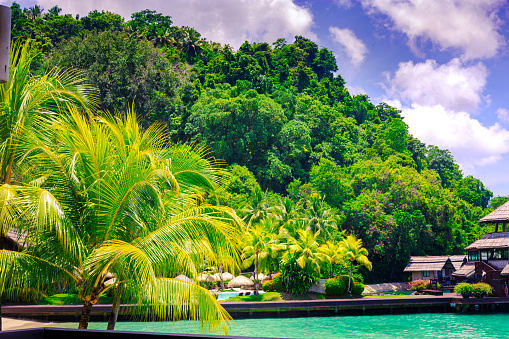 Beautiful beach resort in Samal Island, Philippines. This is a small island in the Mindanao region accessible by boat from the main island.