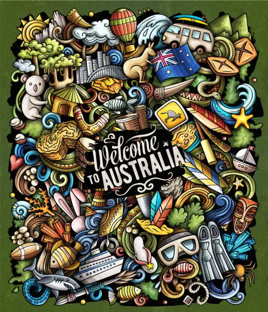 Vector illustration of Australia cartoon doodle illustration.