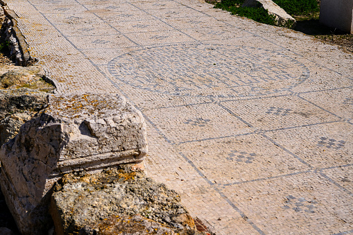 Archaeological excavations with remains of ancient mosaics in Tzipori (Sepphoris) National Park,Israel
