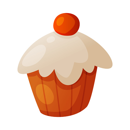 Sweet Baked Cupcake with Sugar Glaze as Fast Food Dessert Vector Illustration. Mass-produced Sugary Treat and Ready to Eat Snack Concept