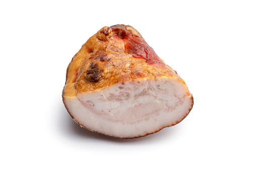 Guanciale on white background