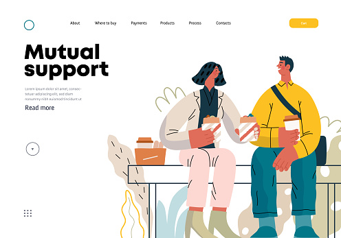 Mutual Support: Share food -modern flat vector concept illustration of woman offering half of her lunch to colleague in the park. A metaphor of voluntary, collaborative exchanges of resource, services