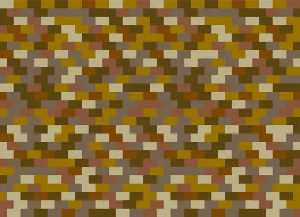 Vector illustration of Camouflage geometric seamless pattern. Khaki mosaic texture. Brick wall shape repeatable background. Color unusual endless print