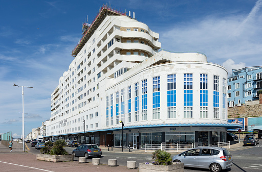 St Leonards, East Sussex, England 16, August 2023 Marine Court, designed by Dalgleish and Pullen in 1936 to look like a Cunard White Star Ocean Liner.