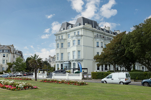 Folkestone, Kent ,uk August 17,  2023 Large Regency Building, holiday homes by a sunny seaside resort