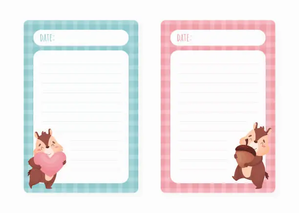 Vector illustration of Notepad Page with Cute Chipmunk Character Vector Template