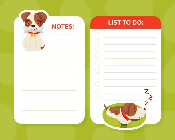 Vector illustration of Note and to Do List Card with Jack Russell Terrier Puppy Character Vector Template