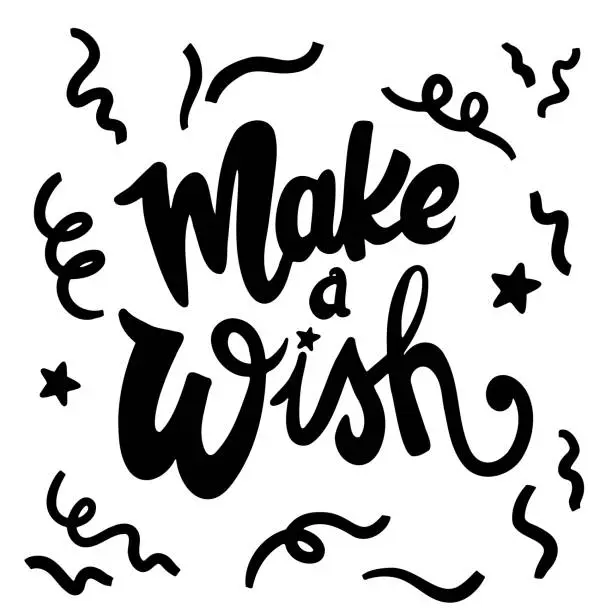 Vector illustration of Make A Wish -  Birthday Hand Lettering On A Transparent Background