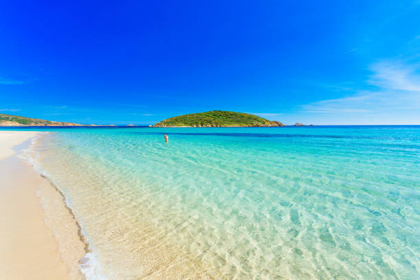A woman swimming at Tuerredda beach, Sardinia, Italy, Europe