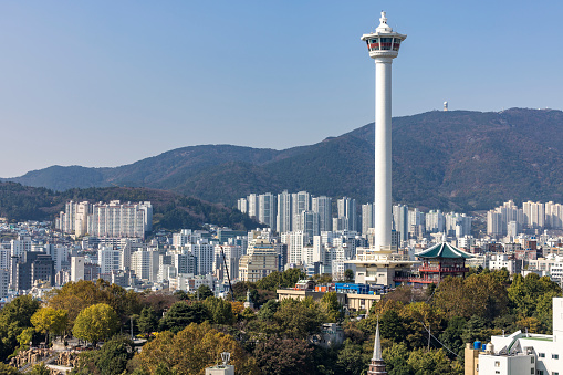 busan city skyline with diamond tower in south korea.