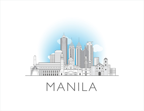 Manila, Philippines cityscape line art style vector illustration