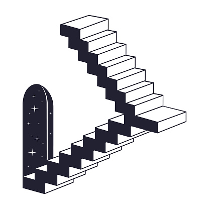 Abstract surreal ladder. Geometric monochrome stairs, modern stair flat vector background illustration. Minimal outline ladder