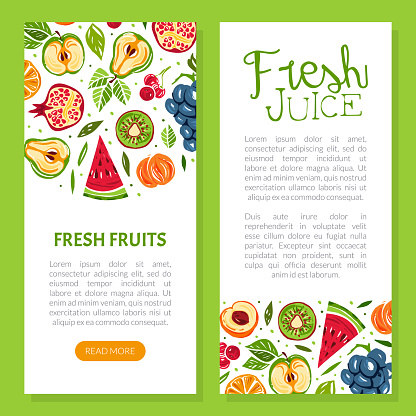 Fruit Card Sample Juicy Organic Fruit Vertical Card Design Vector Template Stock ...