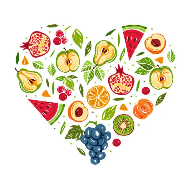 Vector illustration of Juicy Fruit Design with Heart Shaped Composition Vector Template