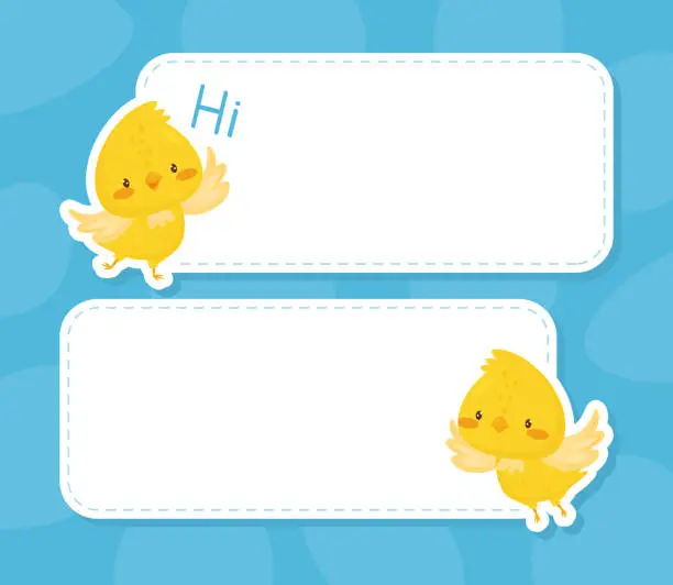 Vector illustration of Empty Note Card with Cute Canary Cartoon Yellow Bird Vector Template