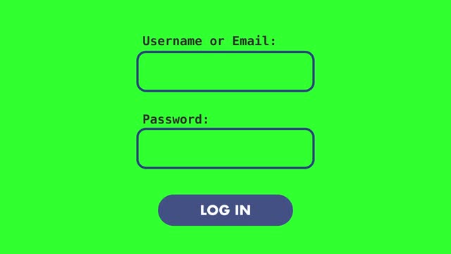 Interface for entering username or email and password. Signing into an account on a website or app. White background and green screen background.
