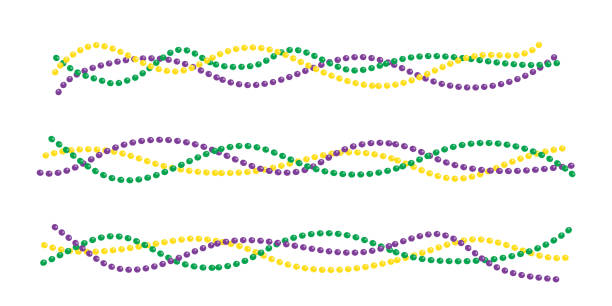 Set of Mardi Gras decorative elements - beads border line, beaded jewelry. Festive vector Beads and Throws. Set of Mardi Gras decorative elements - beads border line, beaded jewelry. Festive vector illustrations isolated on white background, for holidays invitations. Beads and Throws. Bead stock illustrations
