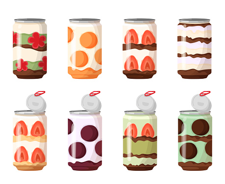 Soda can cakes set. Cakes in drinking cans, sweet delights. Trending cake in a drink can. Fluffy Chiffon Cake In A Can.