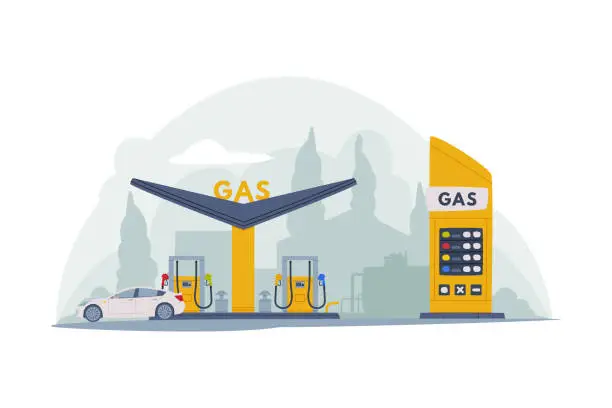 Vector illustration of Gas Filling Station as Facility Selling Fuel for Motor Vehicle Vector Illustration